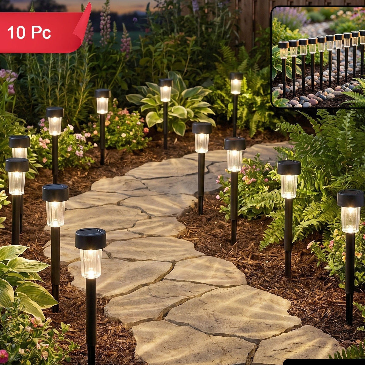 Solar Pathway Lights 10 Pc Set Outdoor Garden Stake Waterproof Led (10 Pc Set)